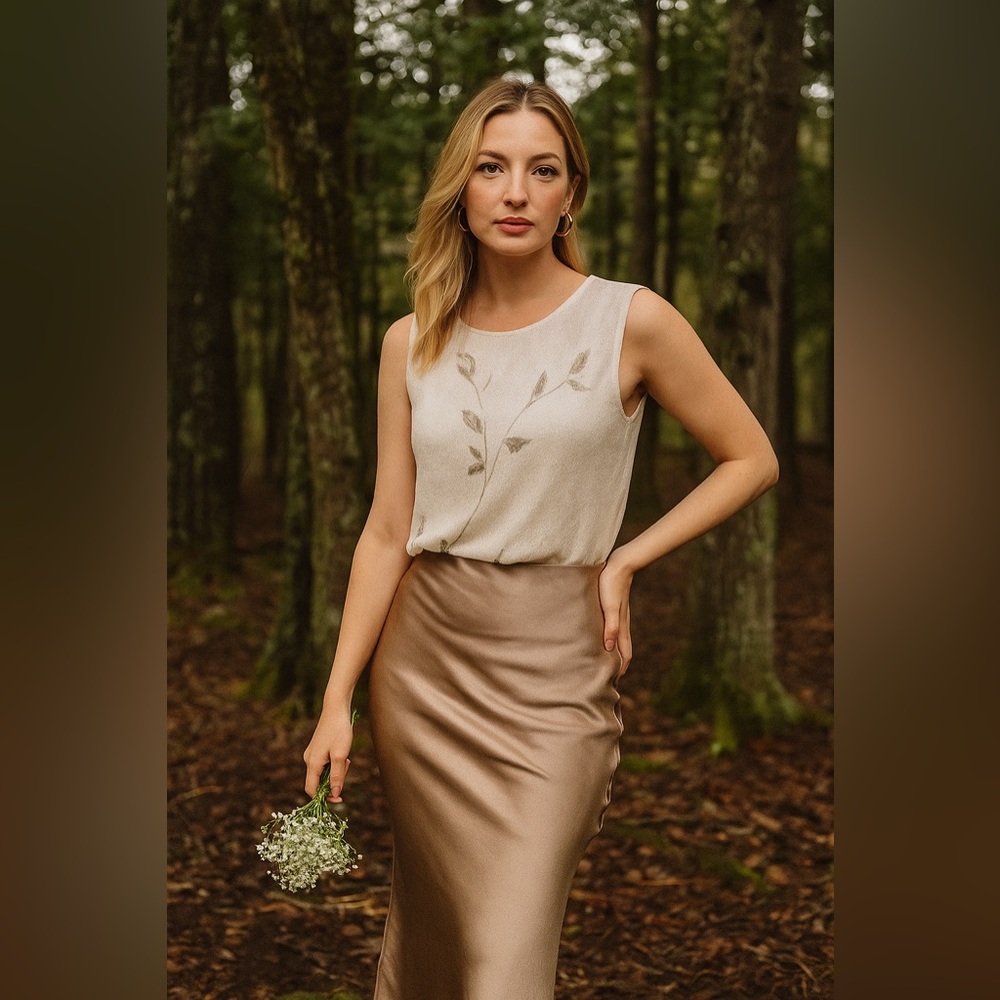 Episode Studio || Silk-Lined, Leaf Print Sleeveless Top